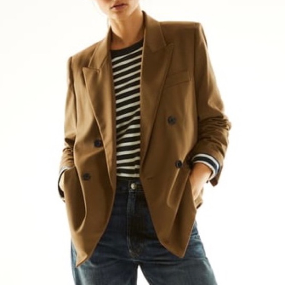 Zara double breasted camel blazer